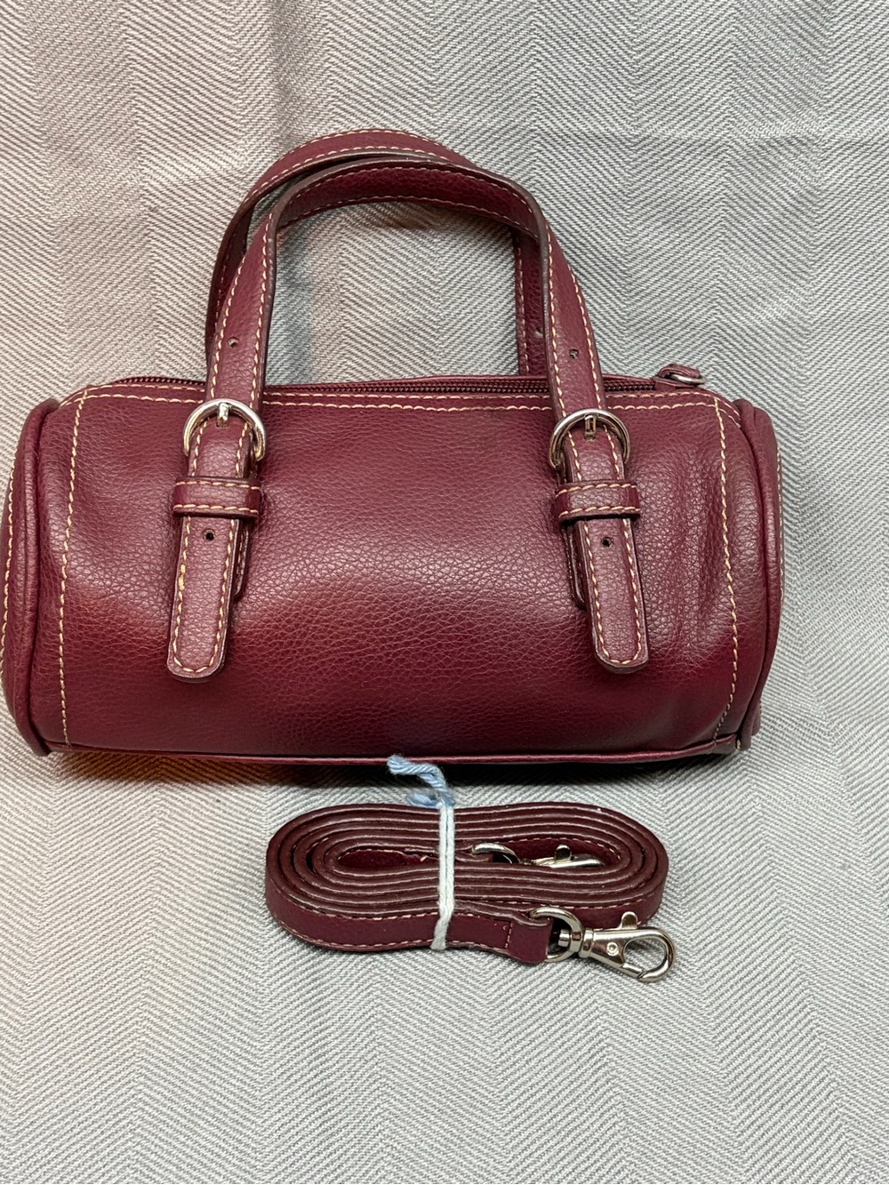 Vintage Nine WestY2K burgundy barrel satchel leather top carry handle w/ strap